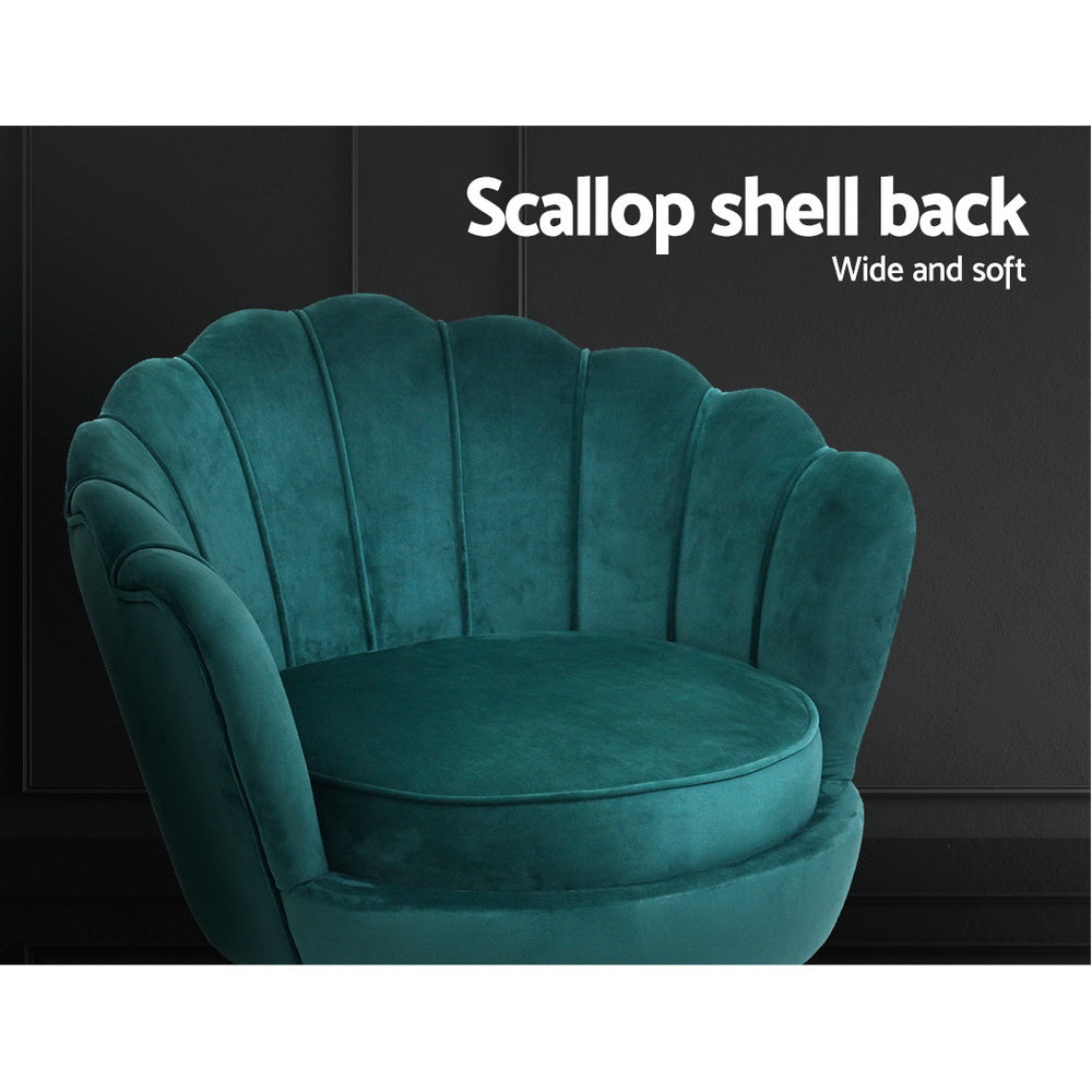 Mirabell Accent Velvet Shell Back Seat Lounge Armchair - Green