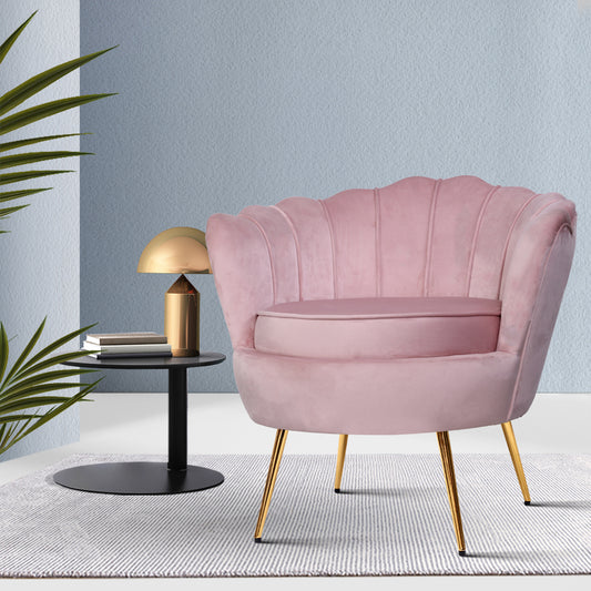 Mirabell Accent Velvet Shell Back Seat Lounge Armchair - Pink