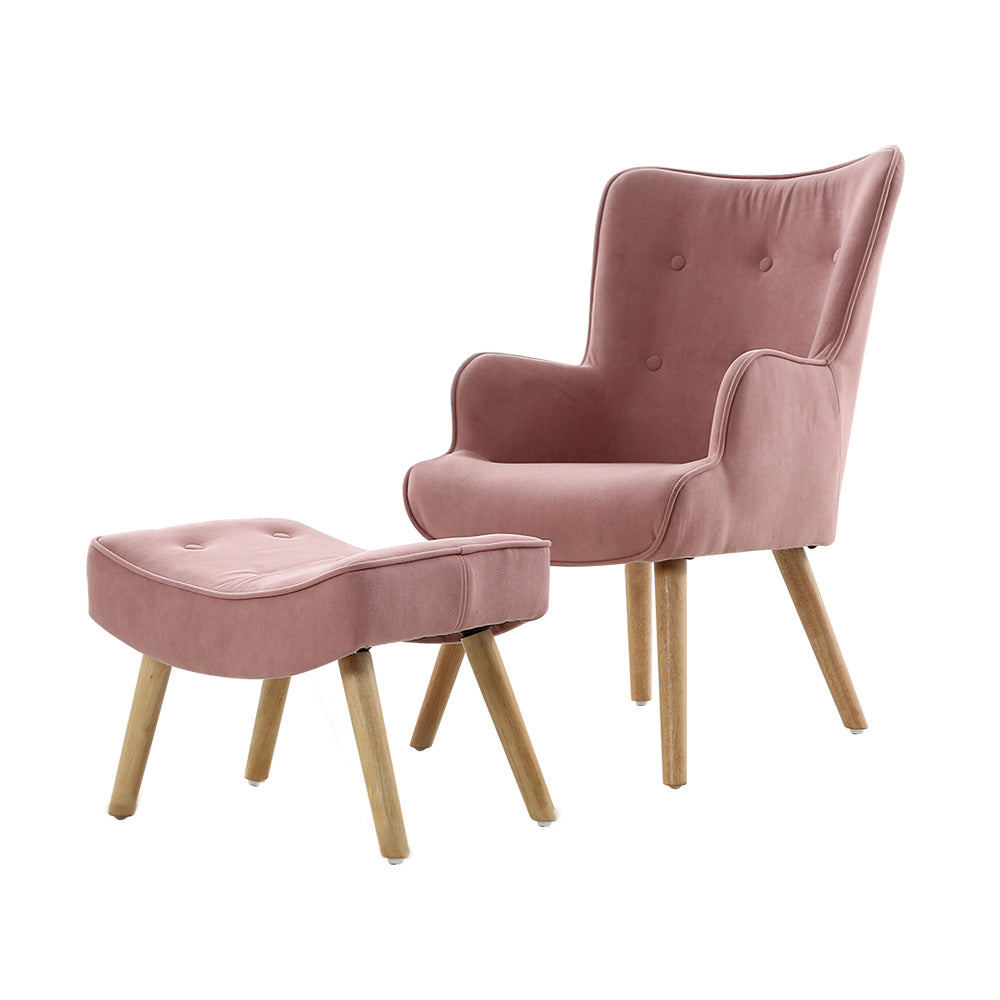 Marlyn Accent Fabric Ottoman Lounge Chair - Pink