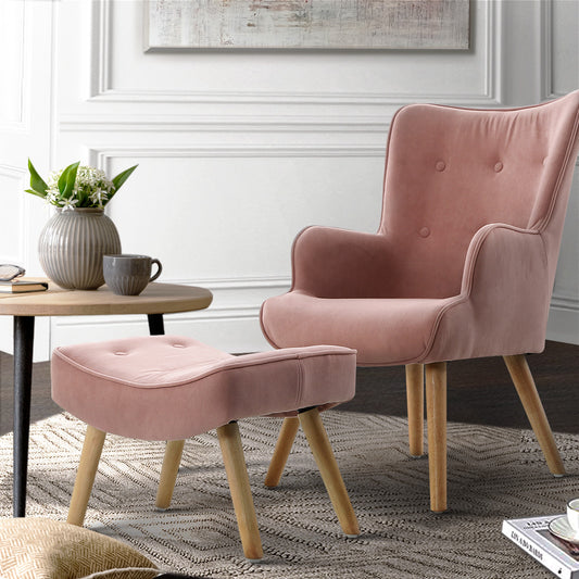 Marlyn Accent Fabric Ottoman Lounge Chair - Pink