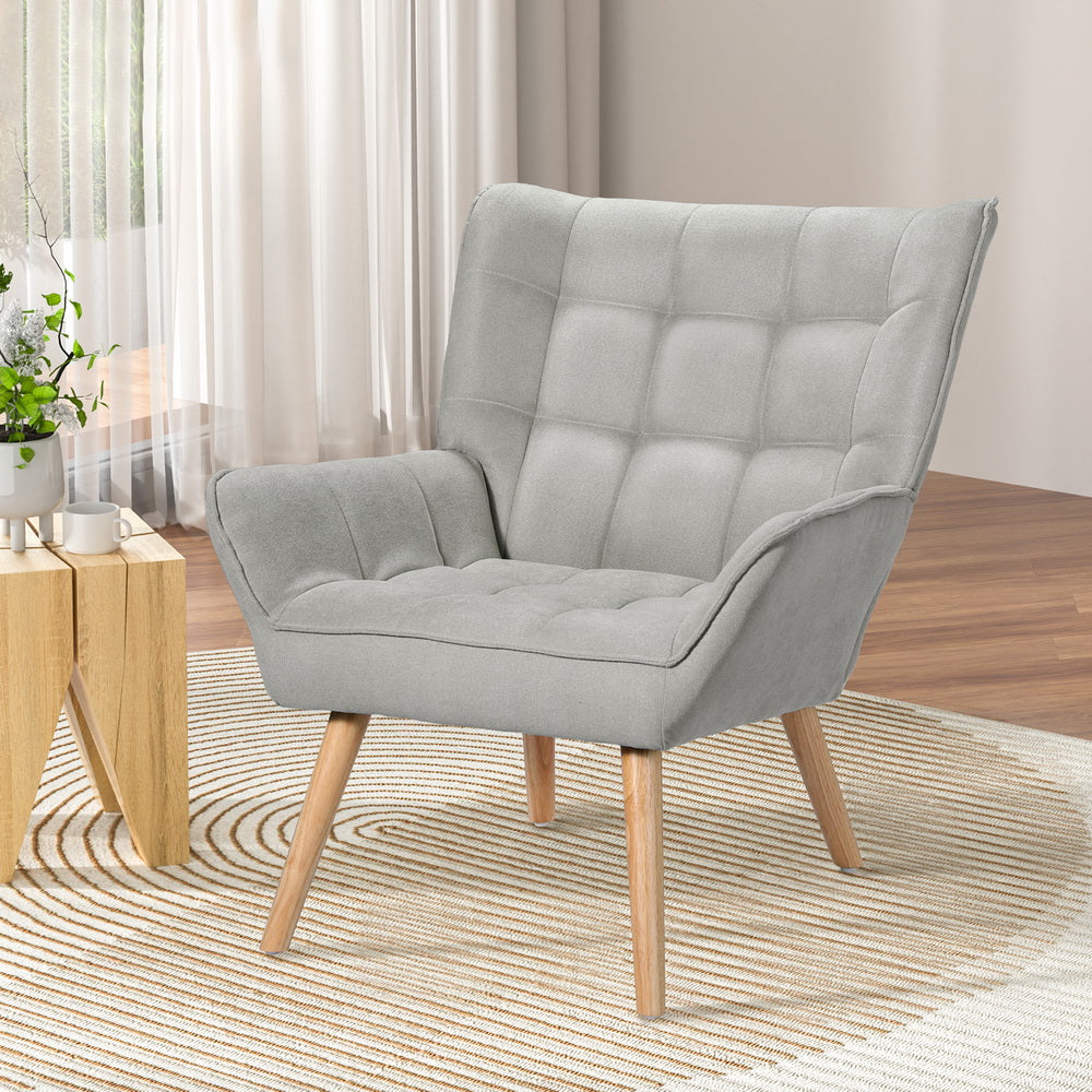 Armchair Lounge Chair Accent Chairs Linen Fabric Cushion Seat - Grey