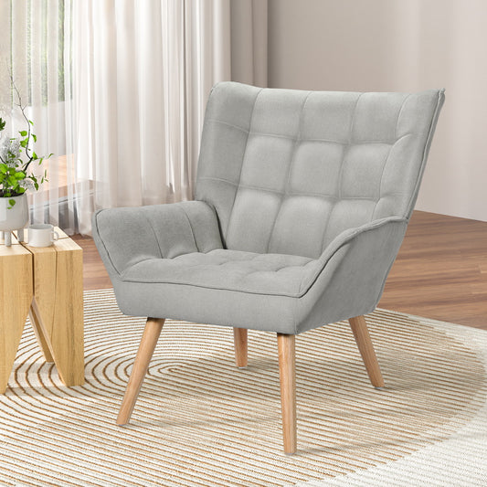 Armchair Lounge Chair Accent Chairs Linen Fabric Cushion Seat - Grey