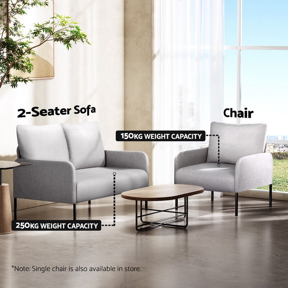 Myrtle 2-Seater Sofa Accent Chair Loveseat Linen Fabric Metal Leg - Grey