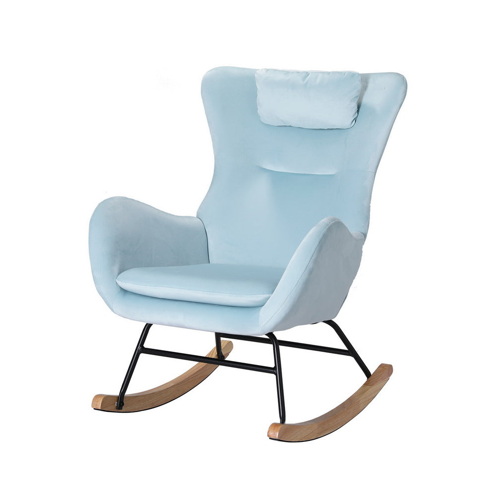 Rocking Chair Velvet Armchair Feeding Chair - Blue