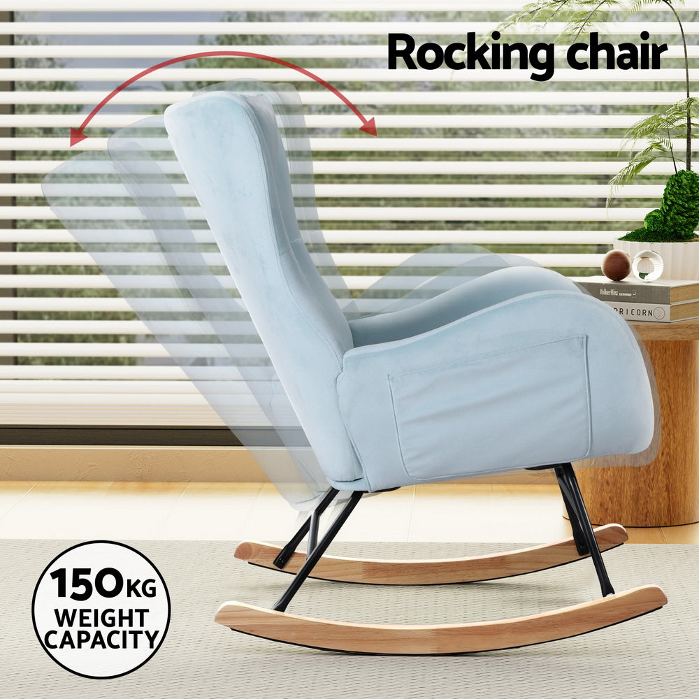 Rocking Chair Velvet Armchair Feeding Chair - Blue