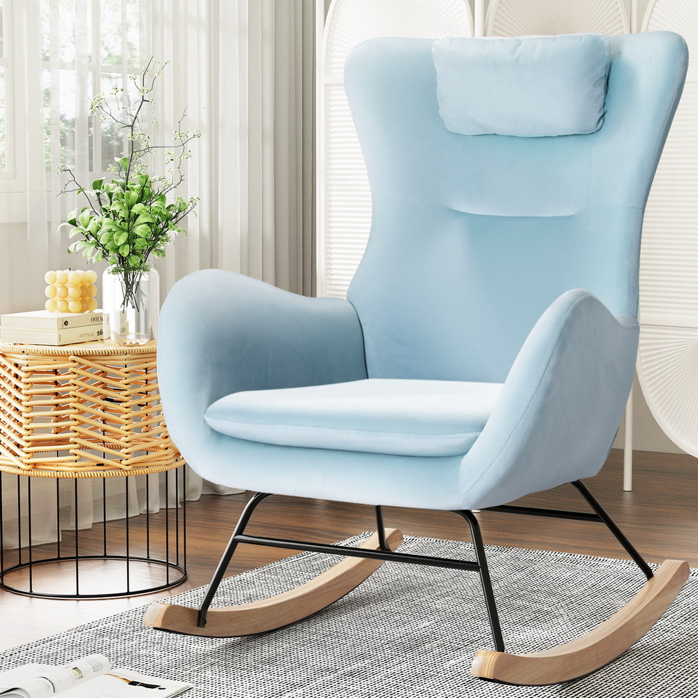 Rocking Chair Velvet Armchair Feeding Chair - Blue