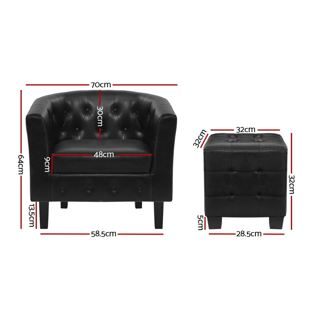 Maxina Accent Tub PU Leather Lounge Armchair - Black