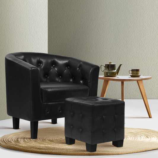 Maxina Accent Tub PU Leather Lounge Armchair - Black