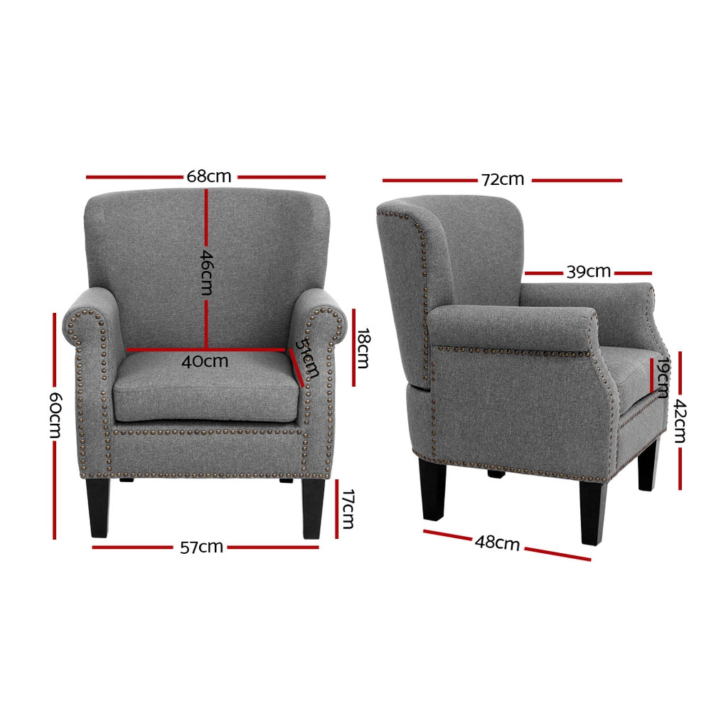 May Retro Accent Linen Fabric Lounge Armchair - Grey