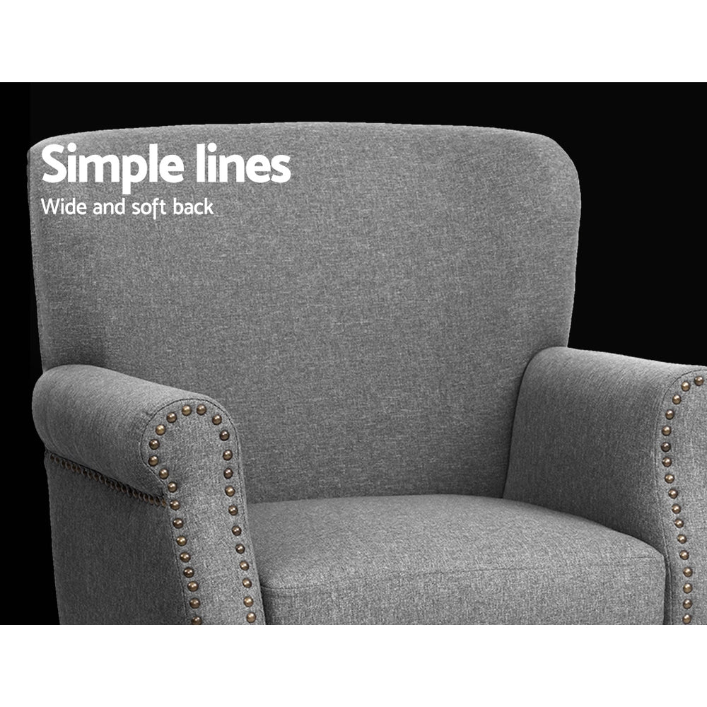 May Retro Accent Linen Fabric Lounge Armchair - Grey