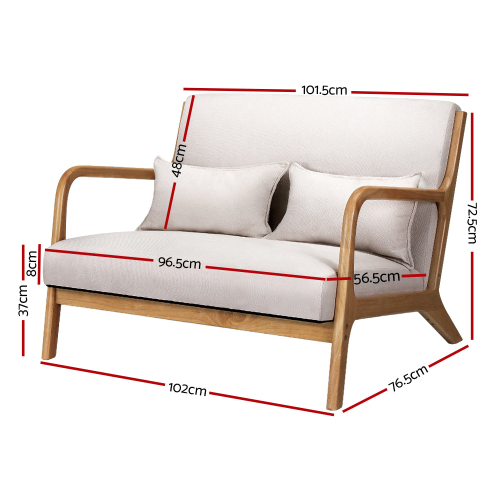Morry Lounge Chair Accent Couch Sofa Loveseat - Beige Wood