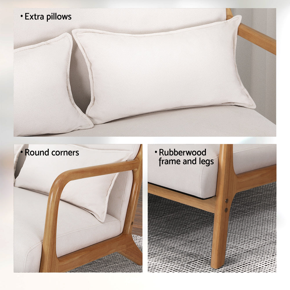 Morry Lounge Chair Accent Couch Sofa Loveseat - Beige Wood