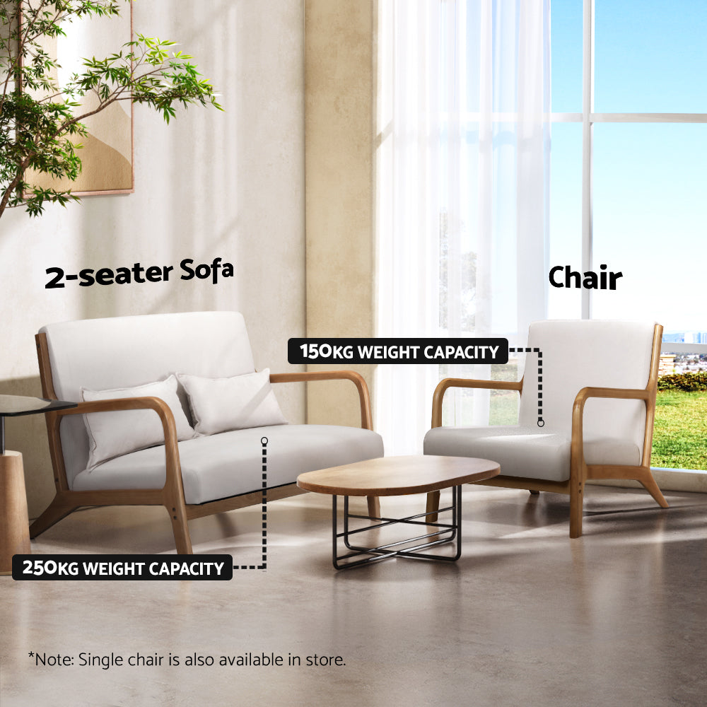 Morry Lounge Chair Accent Couch Sofa Loveseat - Beige Wood