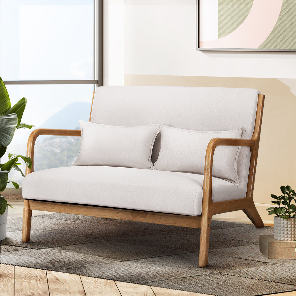 Morry Lounge Chair Accent Couch Sofa Loveseat - Beige Wood