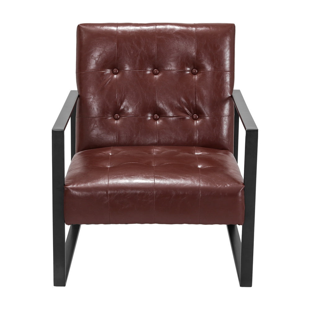 Armchair Lounge Chair Accent Chairs PU Leather Brown Metal Frame