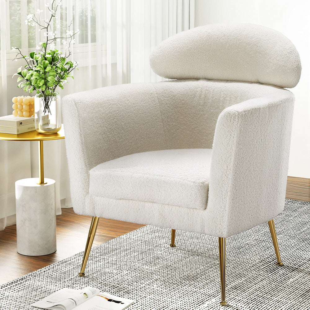 Armchair Bouclé Fabric - White