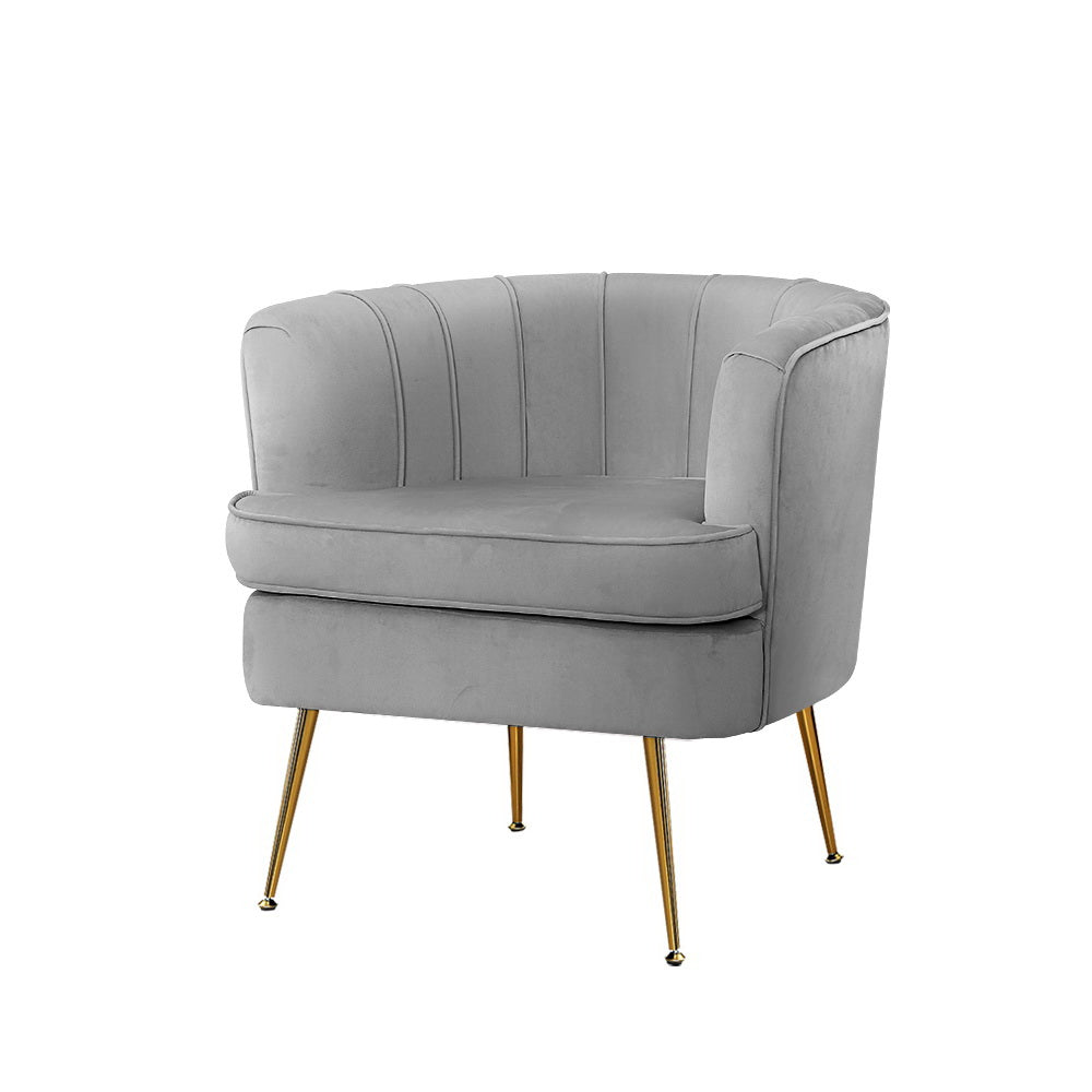 Makayla Accent Velvet Lounge Armchair - Grey