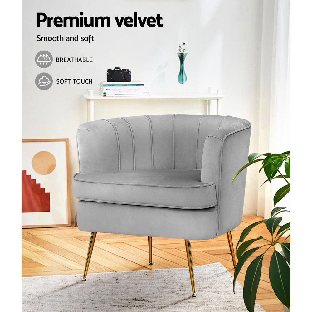 Makayla Accent Velvet Lounge Armchair - Grey
