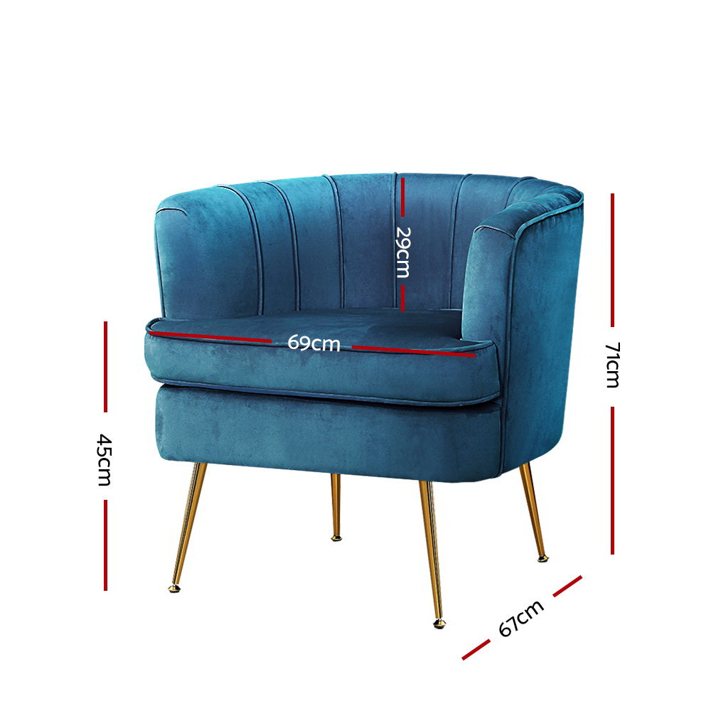 Makayla Accent Velvet Lounge Armchair - Navy