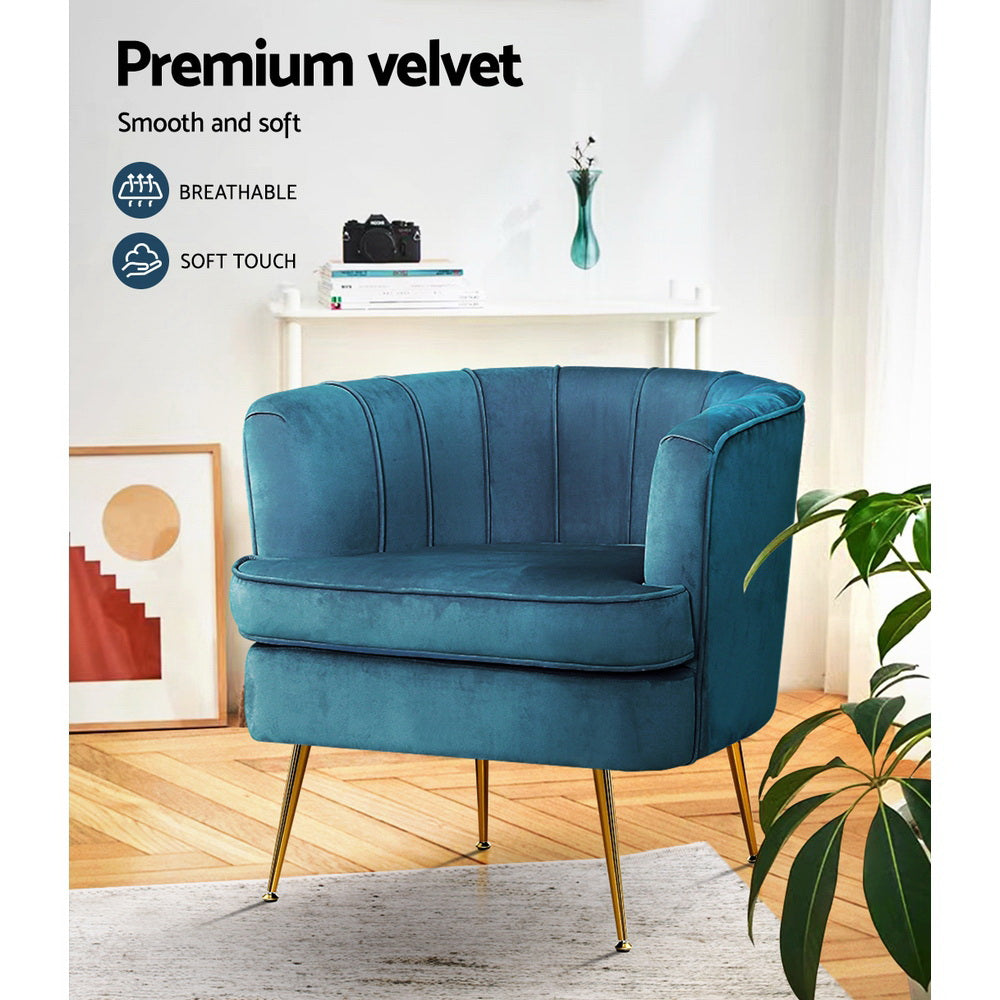 Makayla Accent Velvet Lounge Armchair - Navy