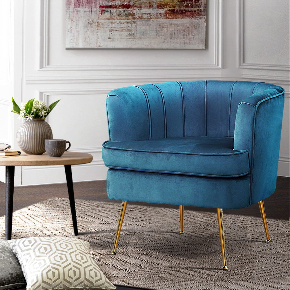 Makayla Accent Velvet Lounge Armchair - Navy