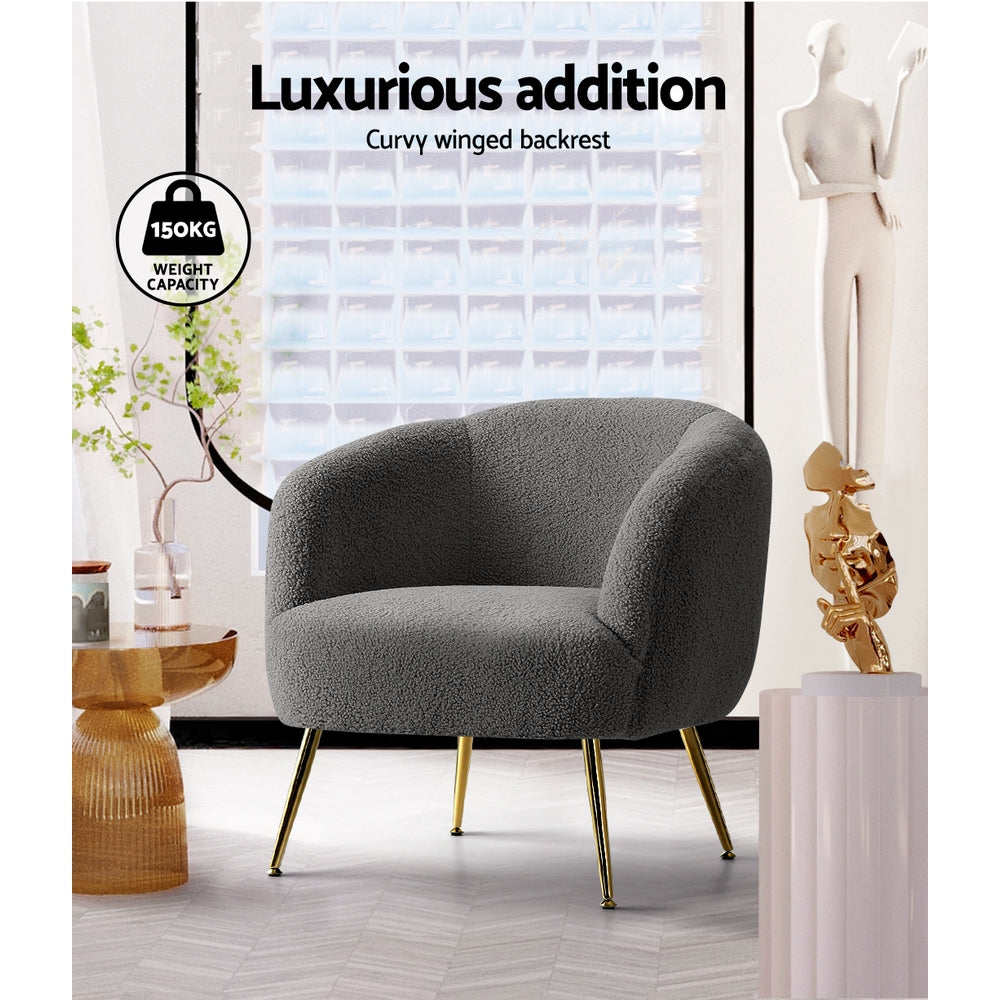 Macy Accent Sherpa Bouclé Lounge Armchair - Charcoal