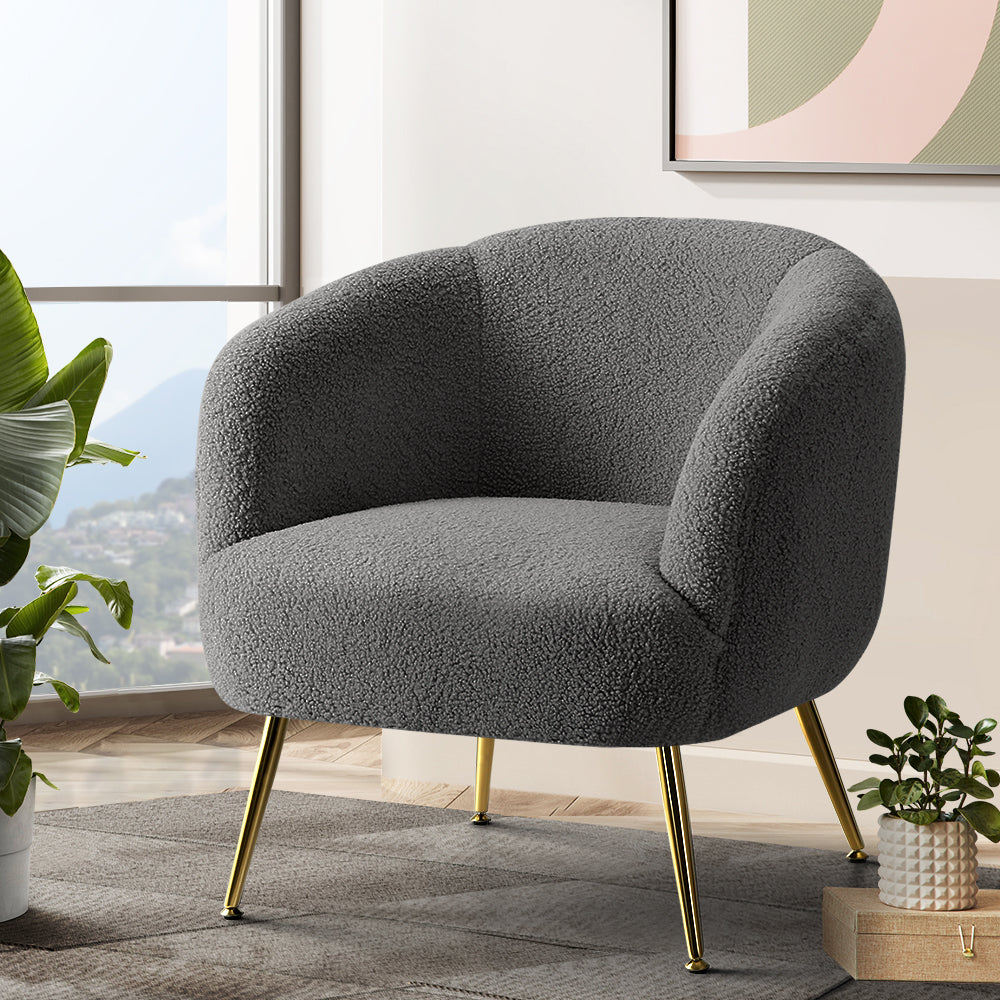 Macy Accent Sherpa Bouclé Lounge Armchair - Charcoal