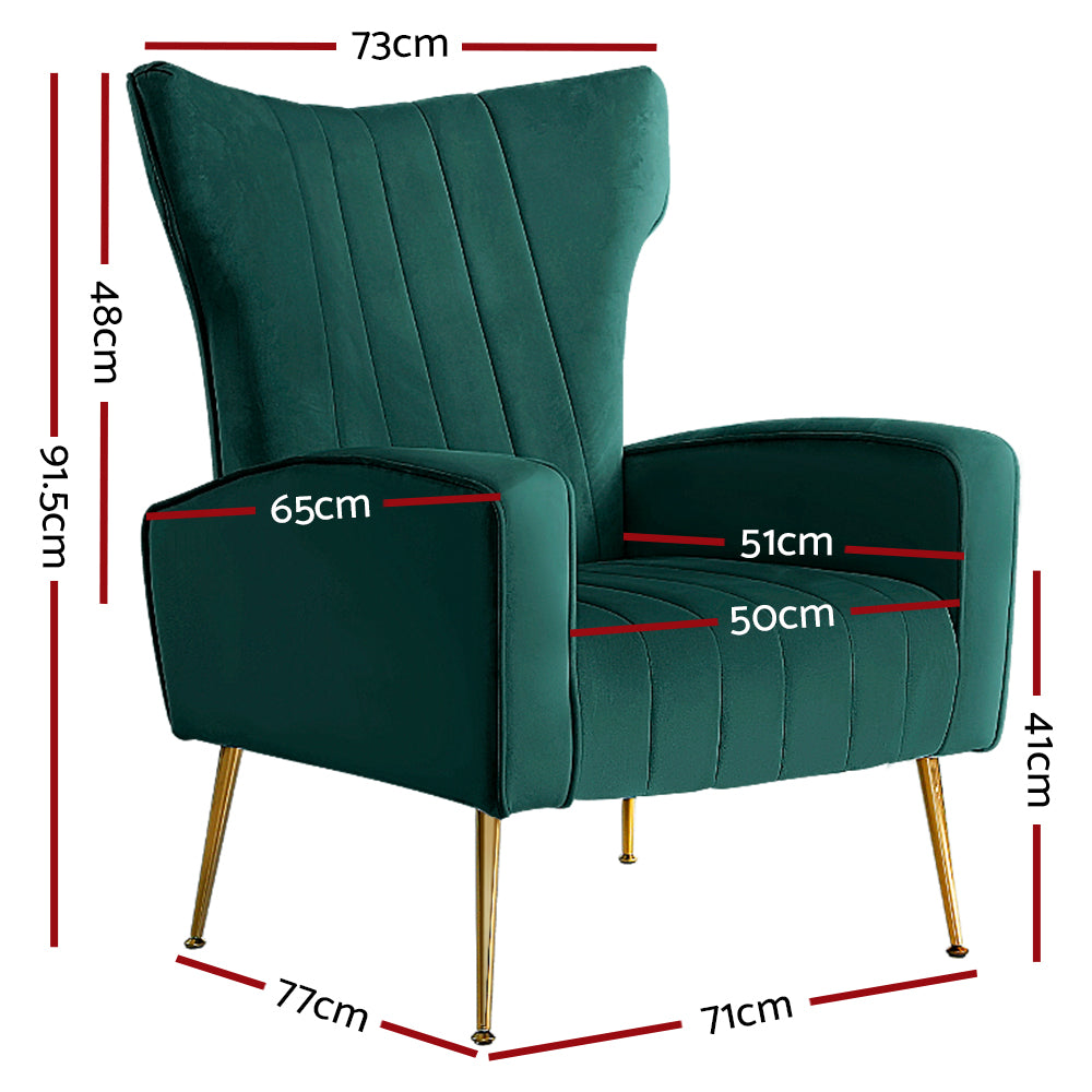 Maricel Accent Velvet Seat Lounge Armchair - Green