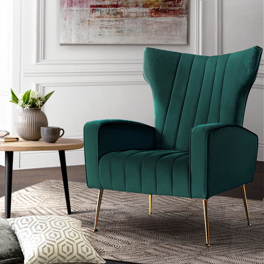 Maricel Accent Velvet Seat Lounge Armchair - Green