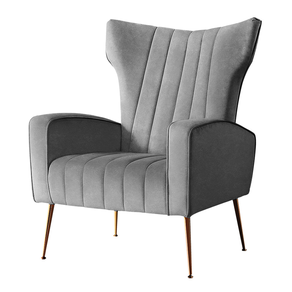 Maricel Accent Velvet Seat Lounge Armchair - Grey