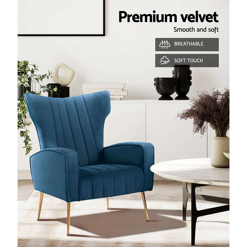 Maricel Accent Velvet Seat Lounge Armchair - Navy