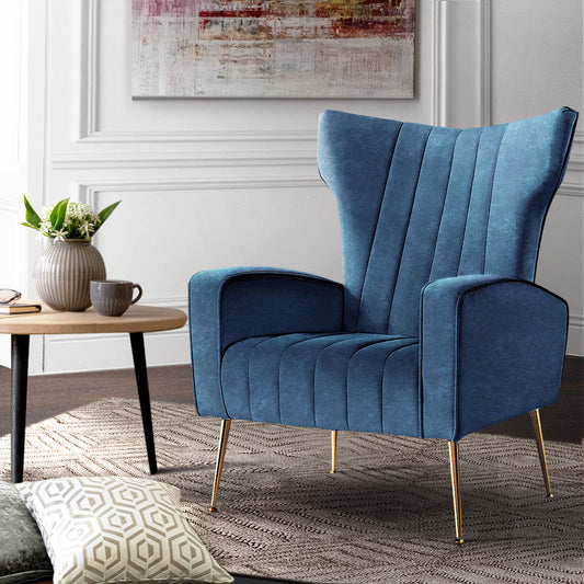 Maricel Accent Velvet Seat Lounge Armchair - Navy