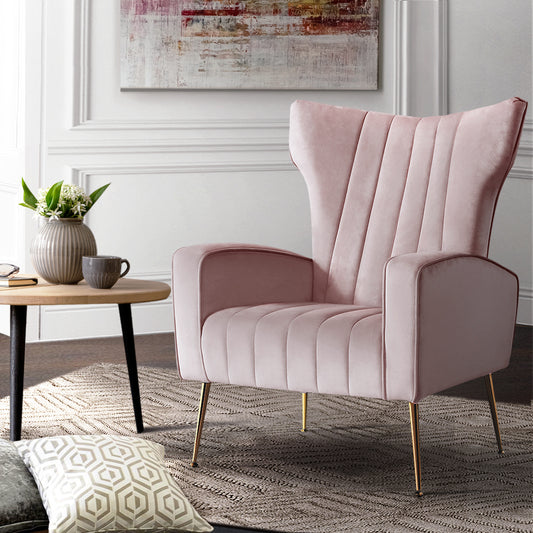 Maricel Accent Velvet Seat Lounge Armchair - Pink