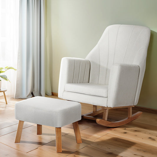 Rocking Chair Armchair Linen Fabric - Beige
