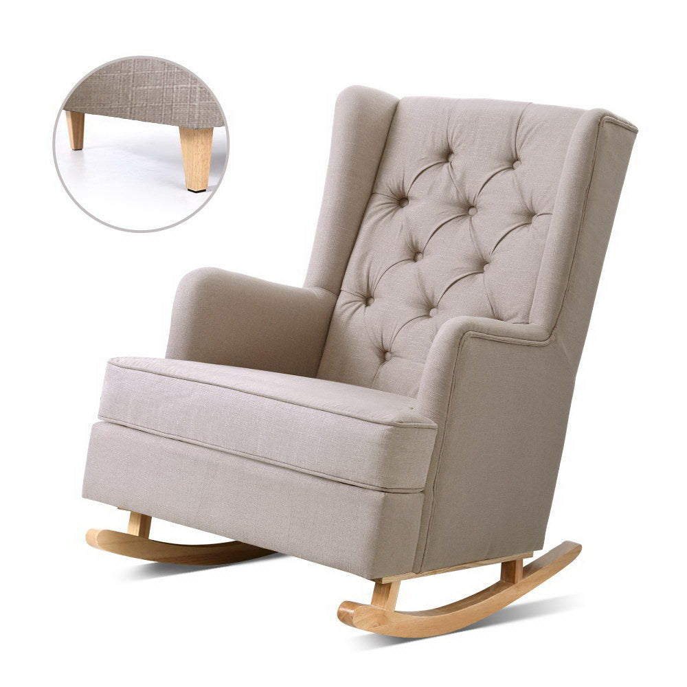 Astraea Rocking Armchair Fabric Chair Lounge Recliner - Beige
