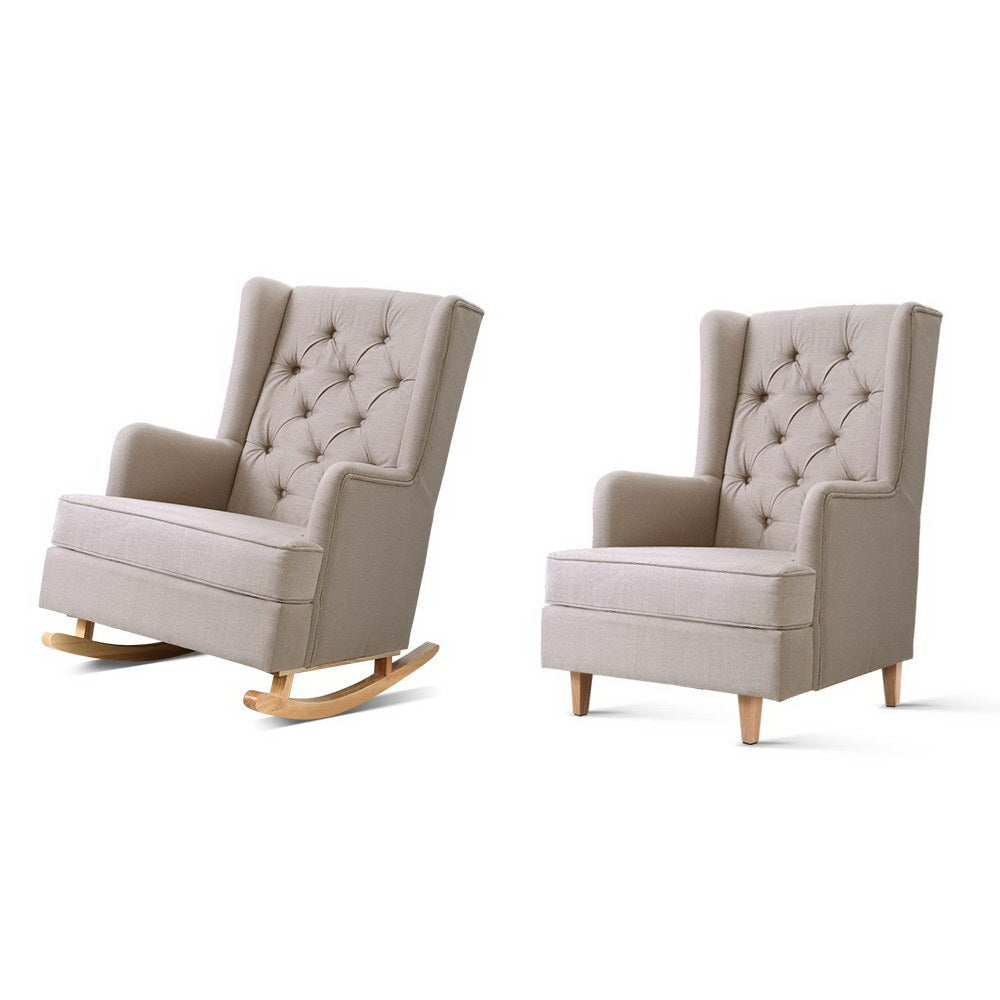 Astraea Rocking Armchair Fabric Chair Lounge Recliner - Beige
