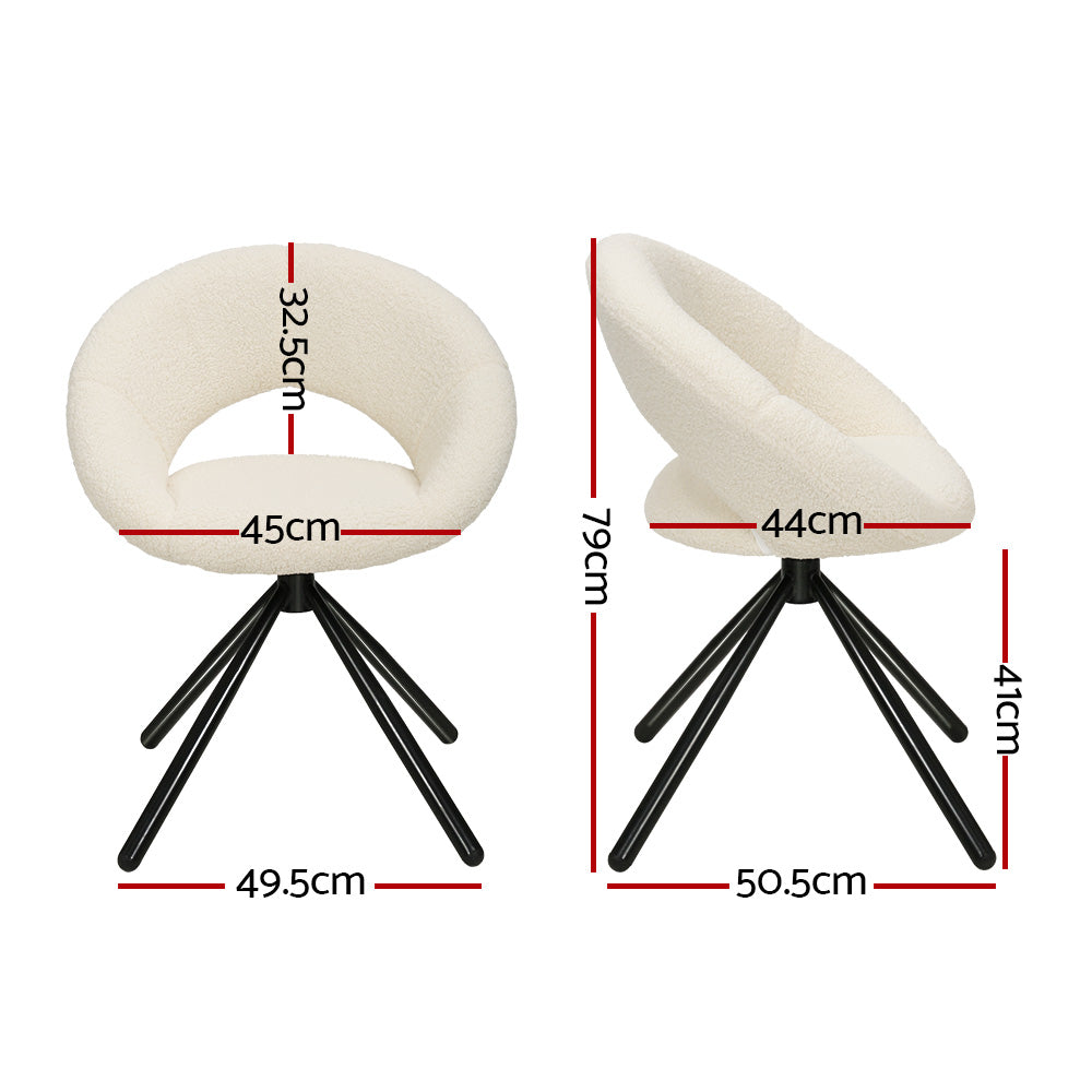 Imogen Set of 2 Dining Chairs Sherpa Bouclé Swivel Base - Beige