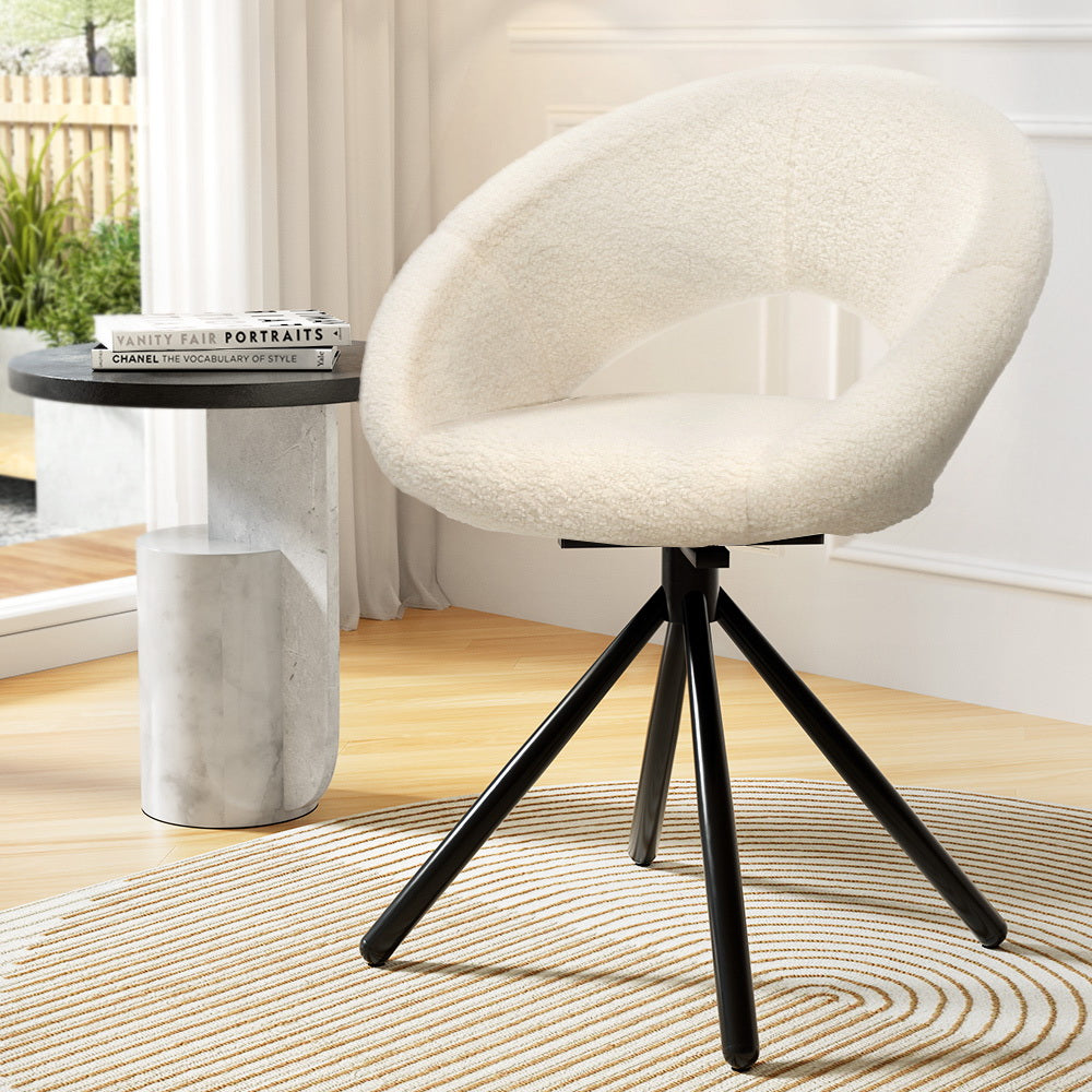 Imogen Set of 2 Dining Chairs Sherpa Bouclé Swivel Base - Beige