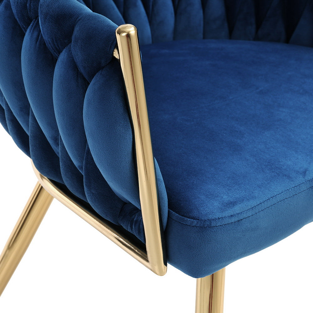 Elodie Dining Chair Cafe Chair Velvet Upholstered Woven Back Armrest - Blue
