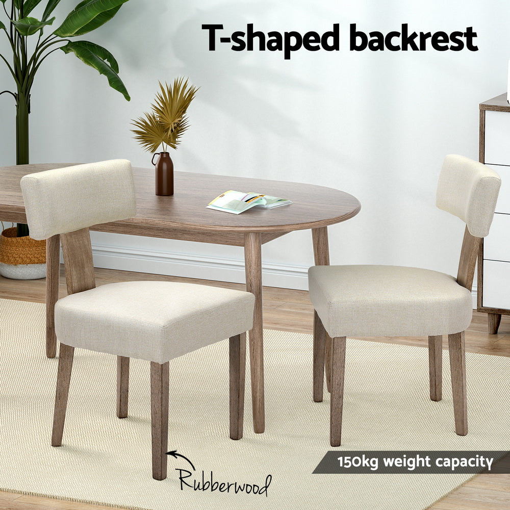 Tamsin Set of 2 Dining Chairs Linen Fabric Wooden - Beige
