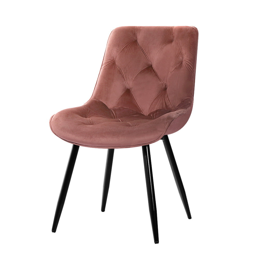 Hadley Set of 2 Dining Chairs Velvet Diamond Tufted - Pink