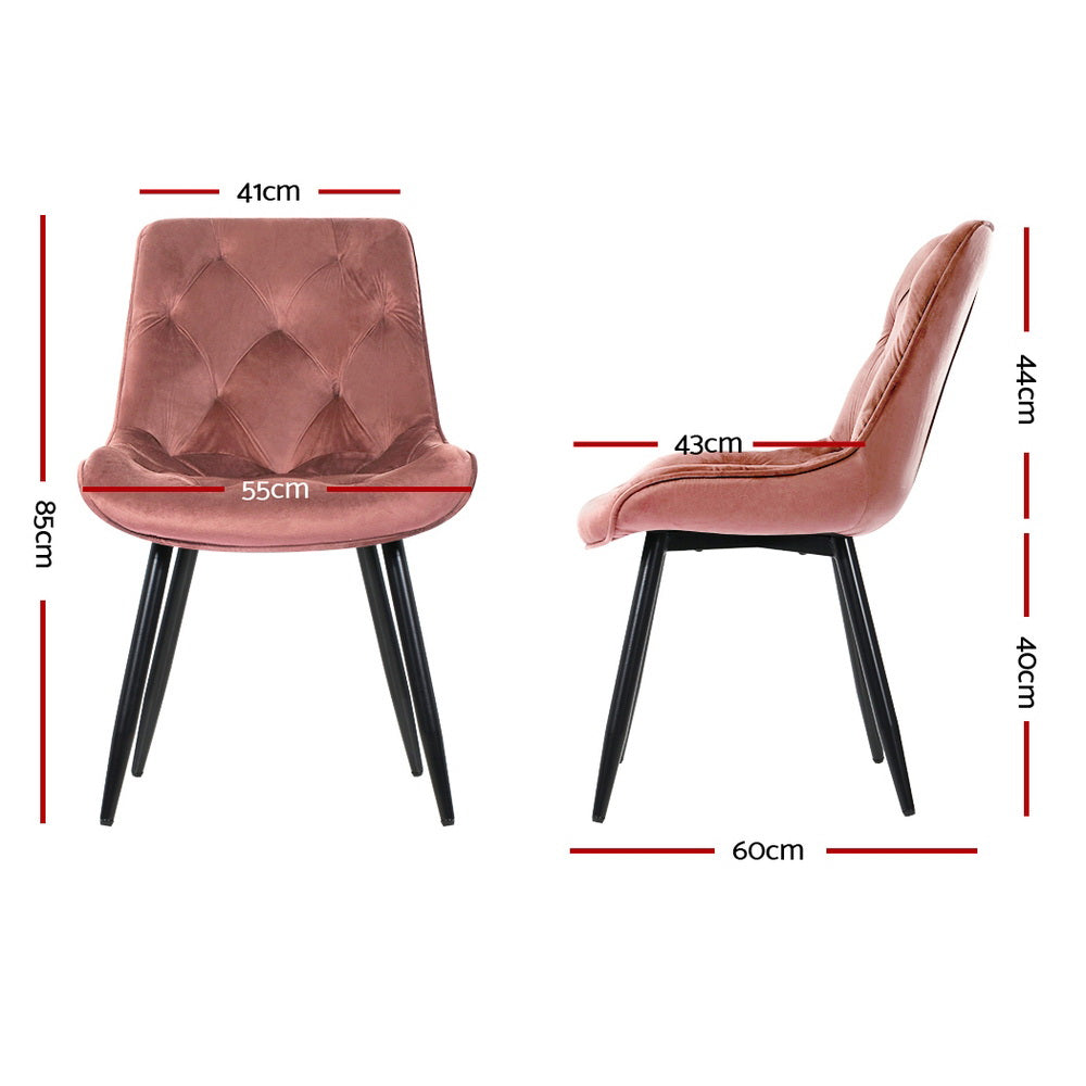 Hadley Set of 2 Dining Chairs Kitchen Velvet Padded Seat - Pink