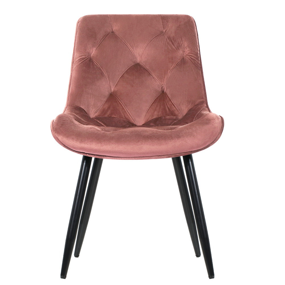 Hadley Set of 2 Dining Chairs Velvet Diamond Tufted - Pink