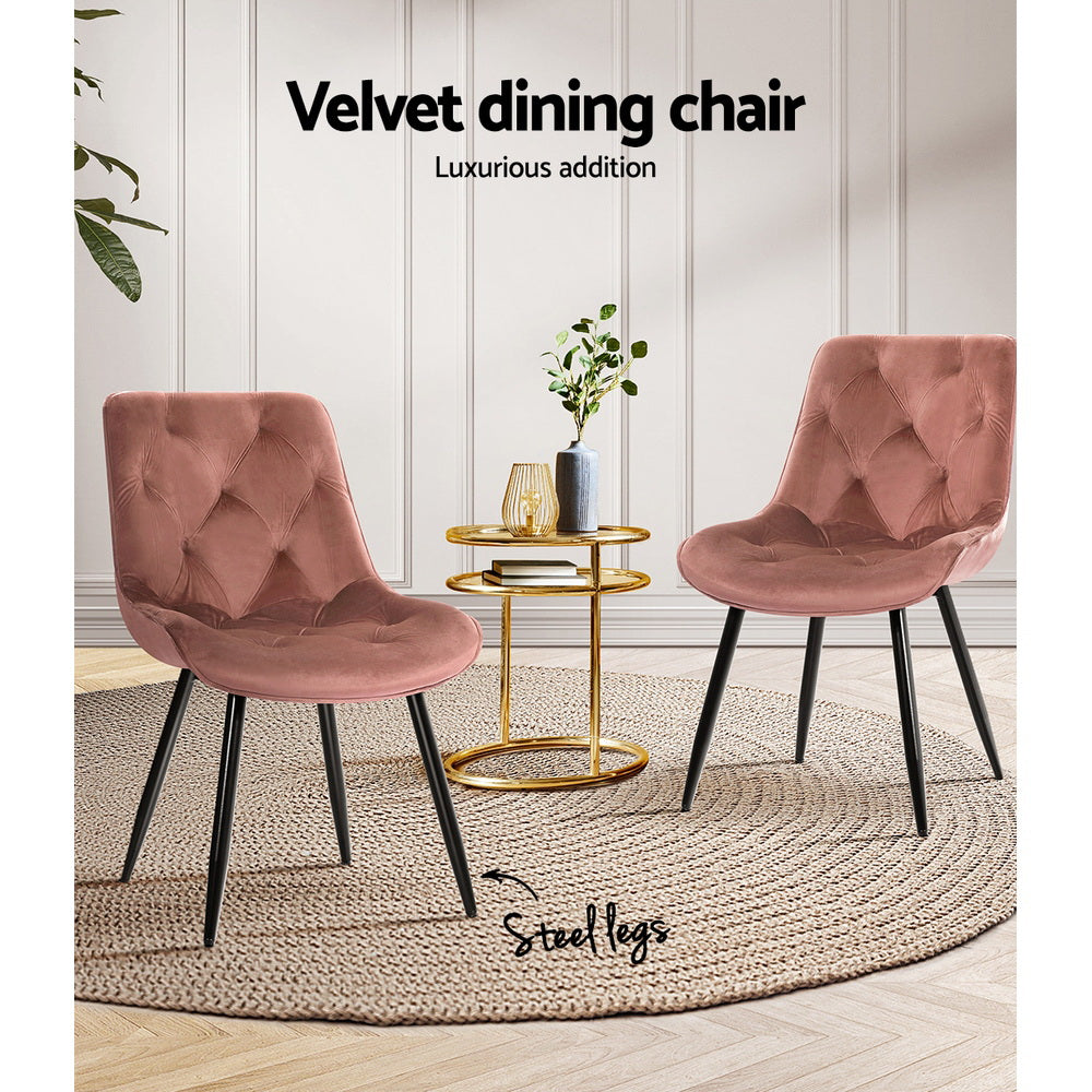 Hadley Set of 2 Dining Chairs Velvet Diamond Tufted - Pink