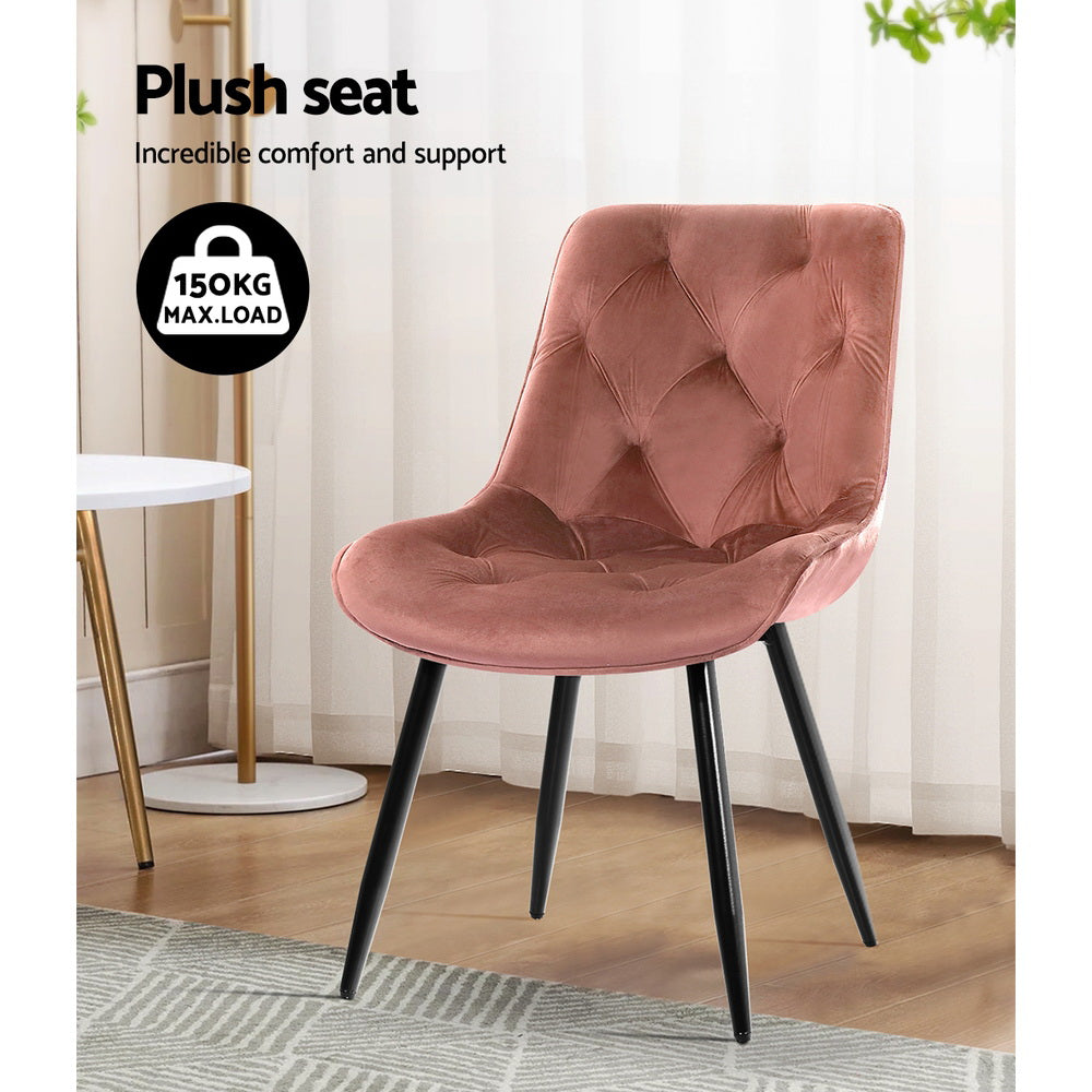 Hadley Set of 2 Dining Chairs Velvet Diamond Tufted - Pink
