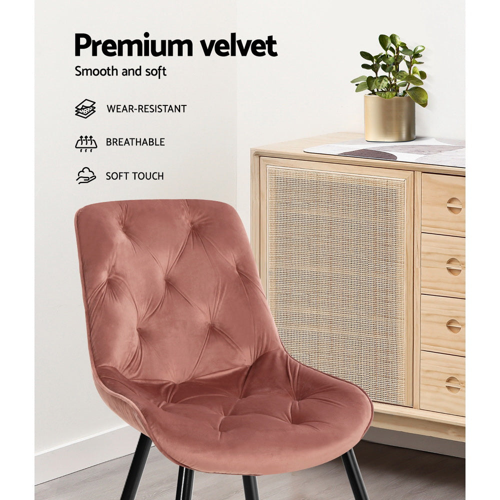Hadley Set of 2 Dining Chairs Velvet Diamond Tufted - Pink