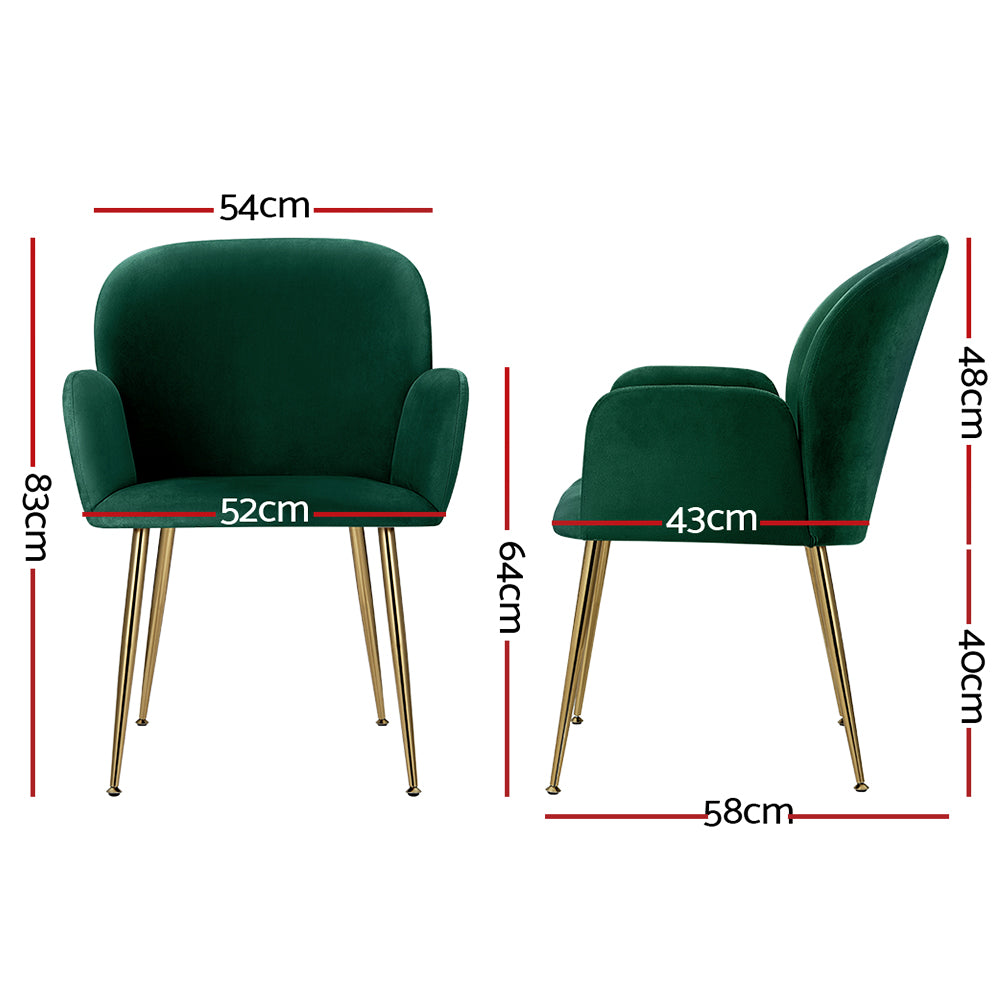 Bentley Set of 2 Dining Chairs Velvet - Green