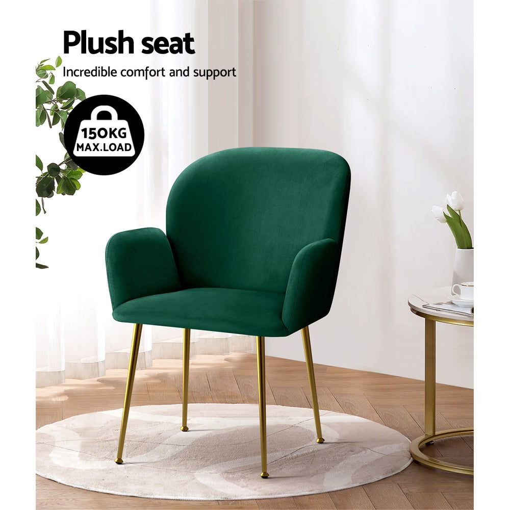 Bentley Set of 2 Dining Chairs Velvet Armchair - Green