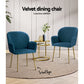 Bentley Set of 2 Dining Chairs Velvet Armchair - Blue