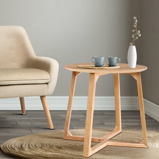Iestyn Coffee Table Round Nightstand Furniture Wooden - Beige